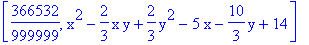 [366532/999999, x^2-2/3*x*y+2/3*y^2-5*x-10/3*y+14]